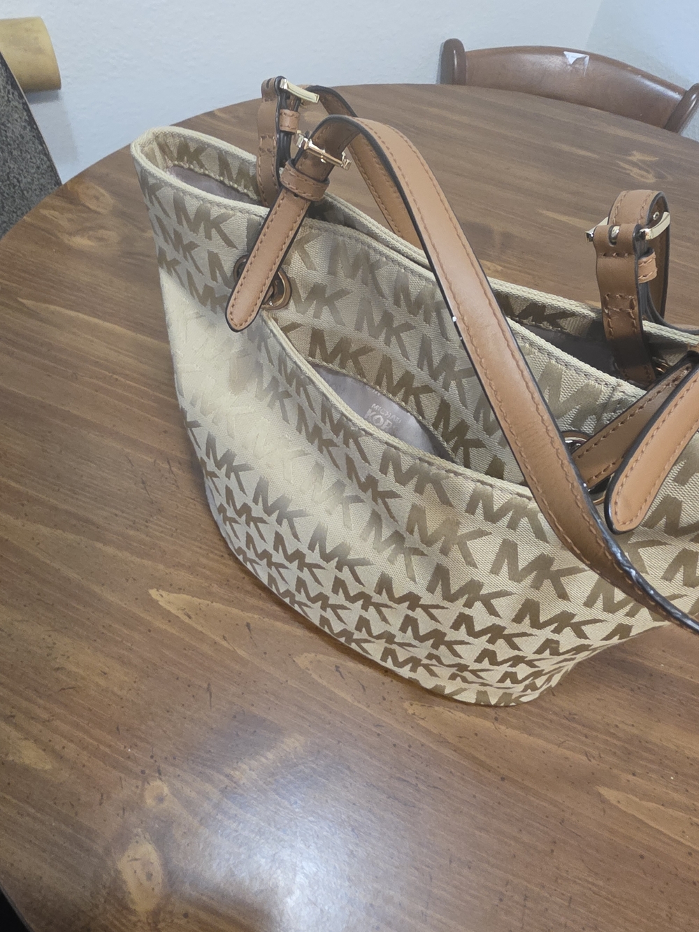 Michael Kors Beige/Tan MK Monogram Tote - Picture 8 of 12